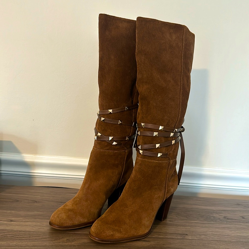 Euc Antonio Melani Binx Studded Brown Suede Boots Size 7.5